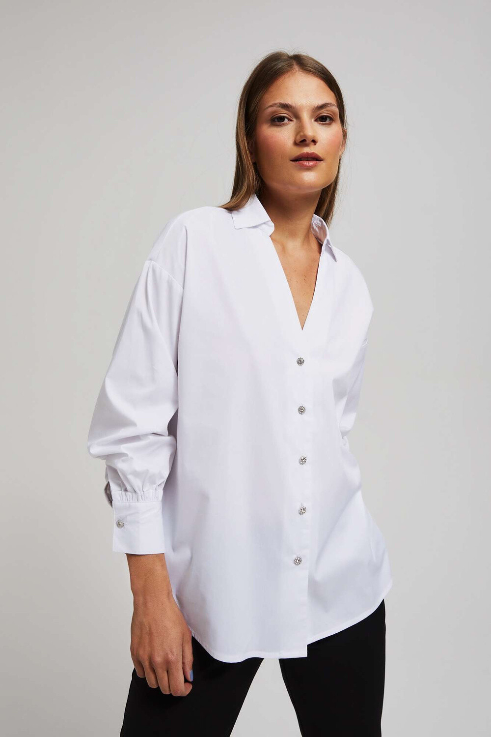 Marisse Shirt With Silver Decorative Buttons And White Collar