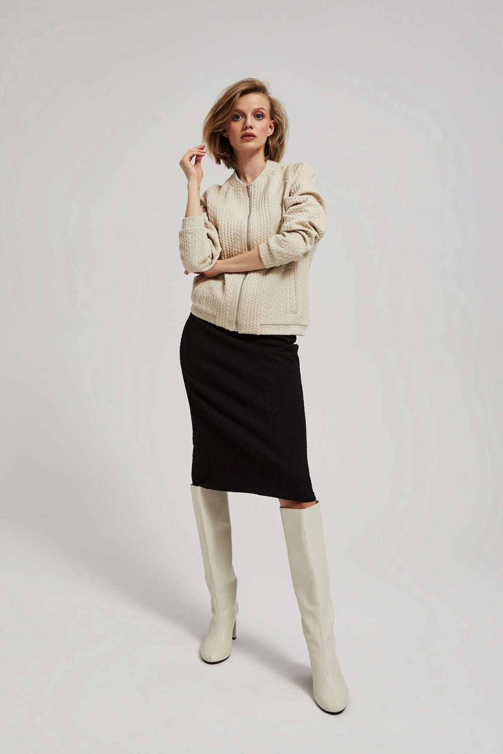 Marisse Black Sweater Pattern Pencil Skirt