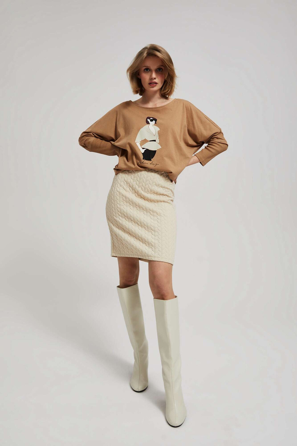 Marisse Sand Pencil Skirt