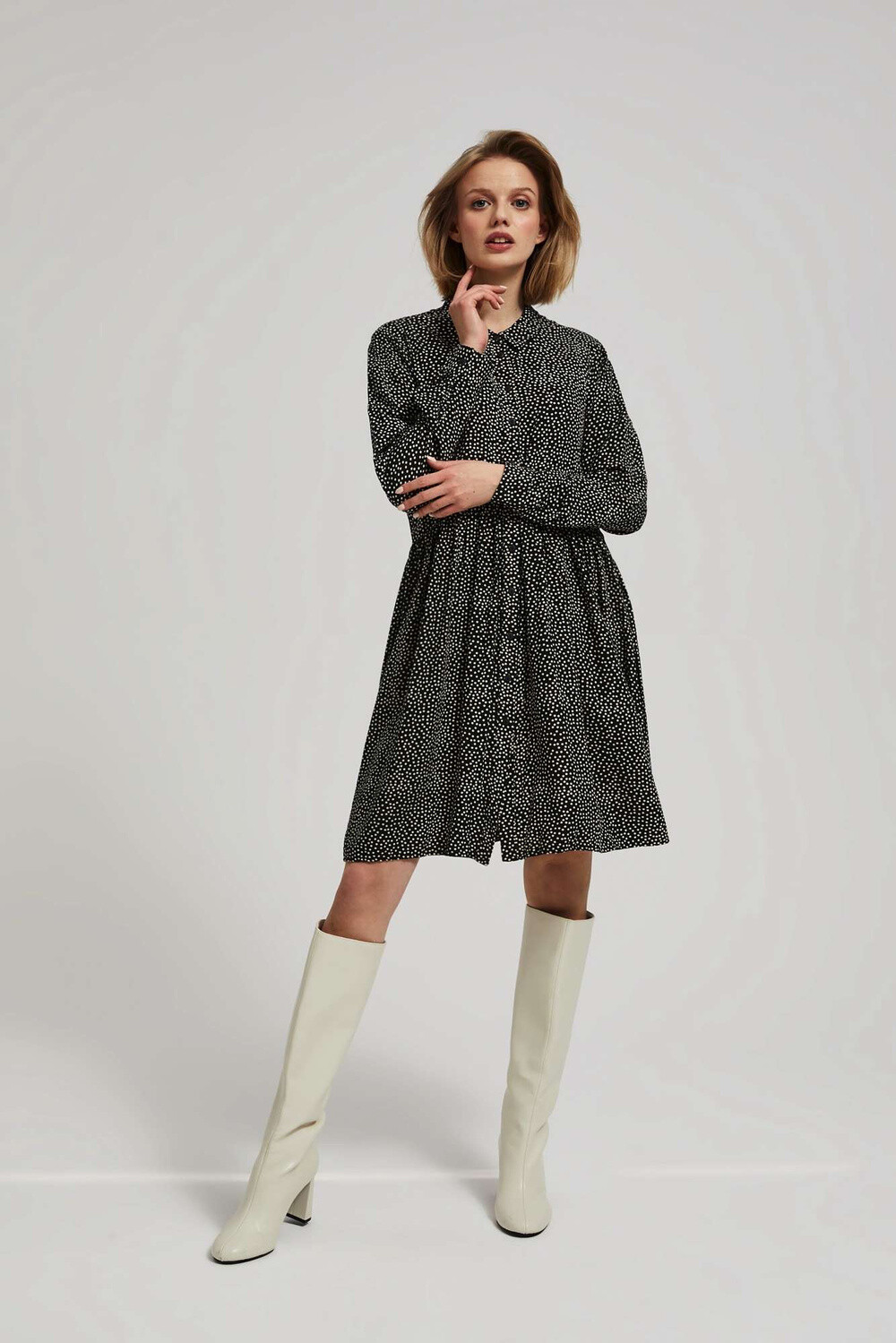 Marisse Black Shirt Dress With A Flared Bottom