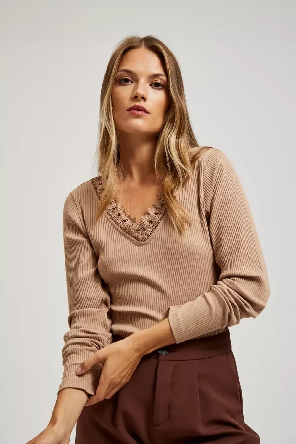 Marisse Blouse With A Lace Neckline
