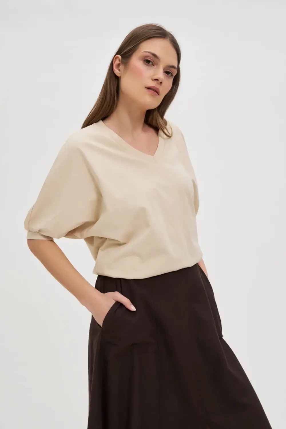 Marisse Beige Oversized Cotton Blouse