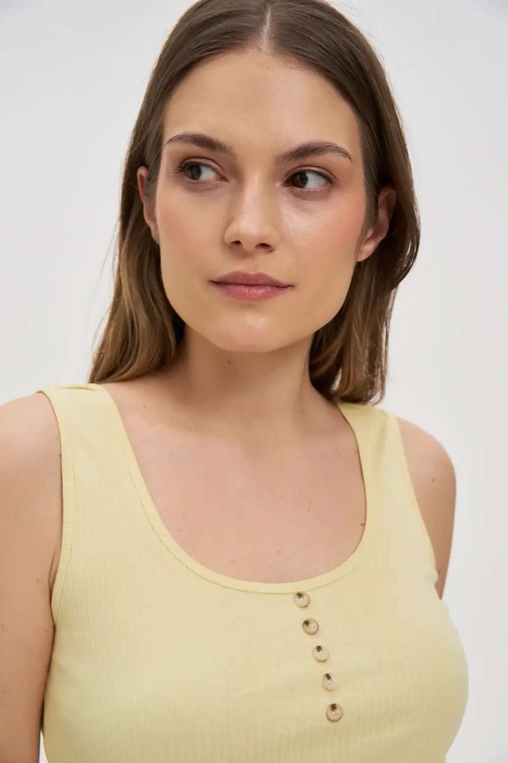 Marisse Ribbed Button-Up Top, Yellow