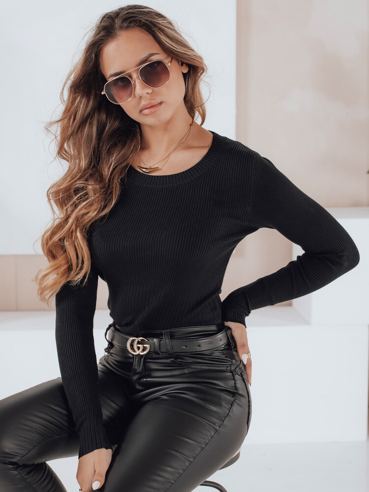 Damski sweter prążkowany NOLVIE czarny Dstreet