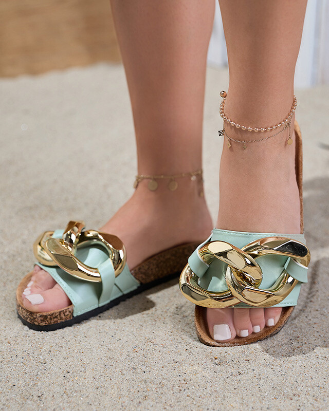 Resti Women's green slippers with decoration at Fixci- Footwear