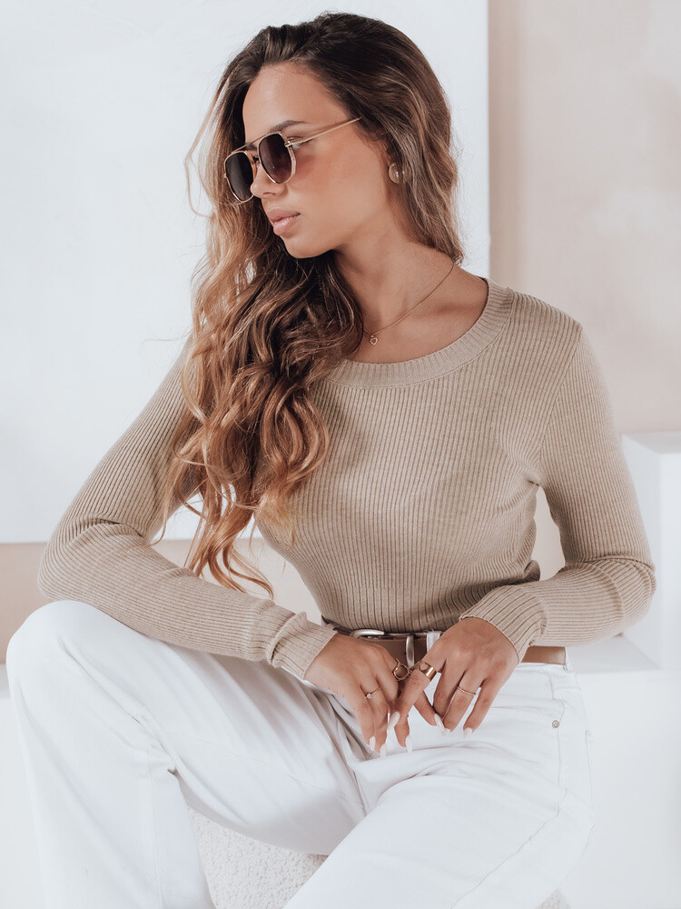 Damski sweter prążkowany NOLVIE beżowy Dstreet