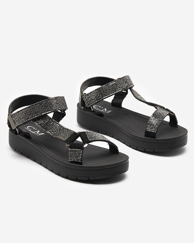 Resti Women's sandals with zircons in black Qroc- Footwear
