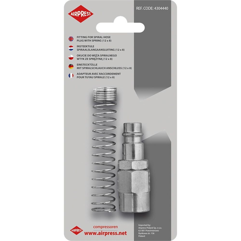Kovanie na špirálovú hadicu 12 x 8 mm, zástrčka s pružinou v blistri