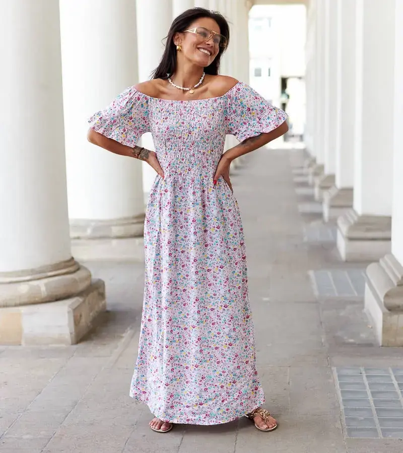 Gemre Ružové kvetinové maxi šaty Calabrese