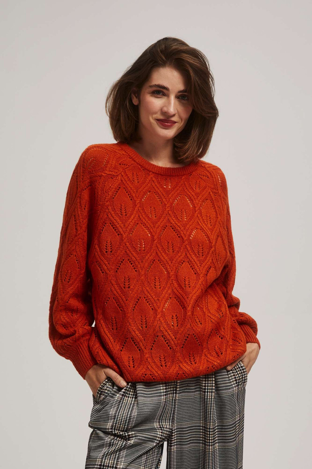 Marisse Openwork Orange Sweater