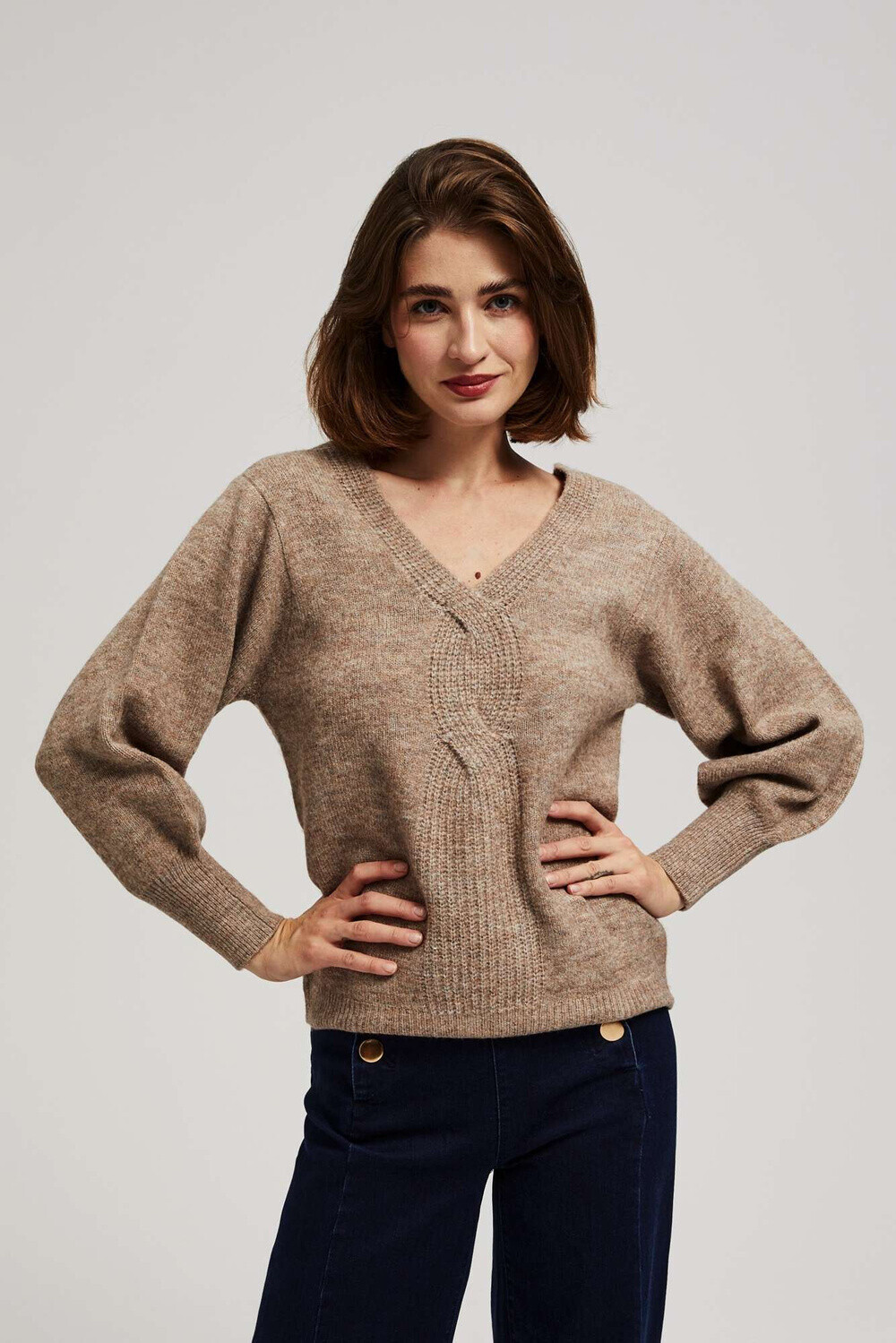 Marisse Dark Beige V-Neck Sweater