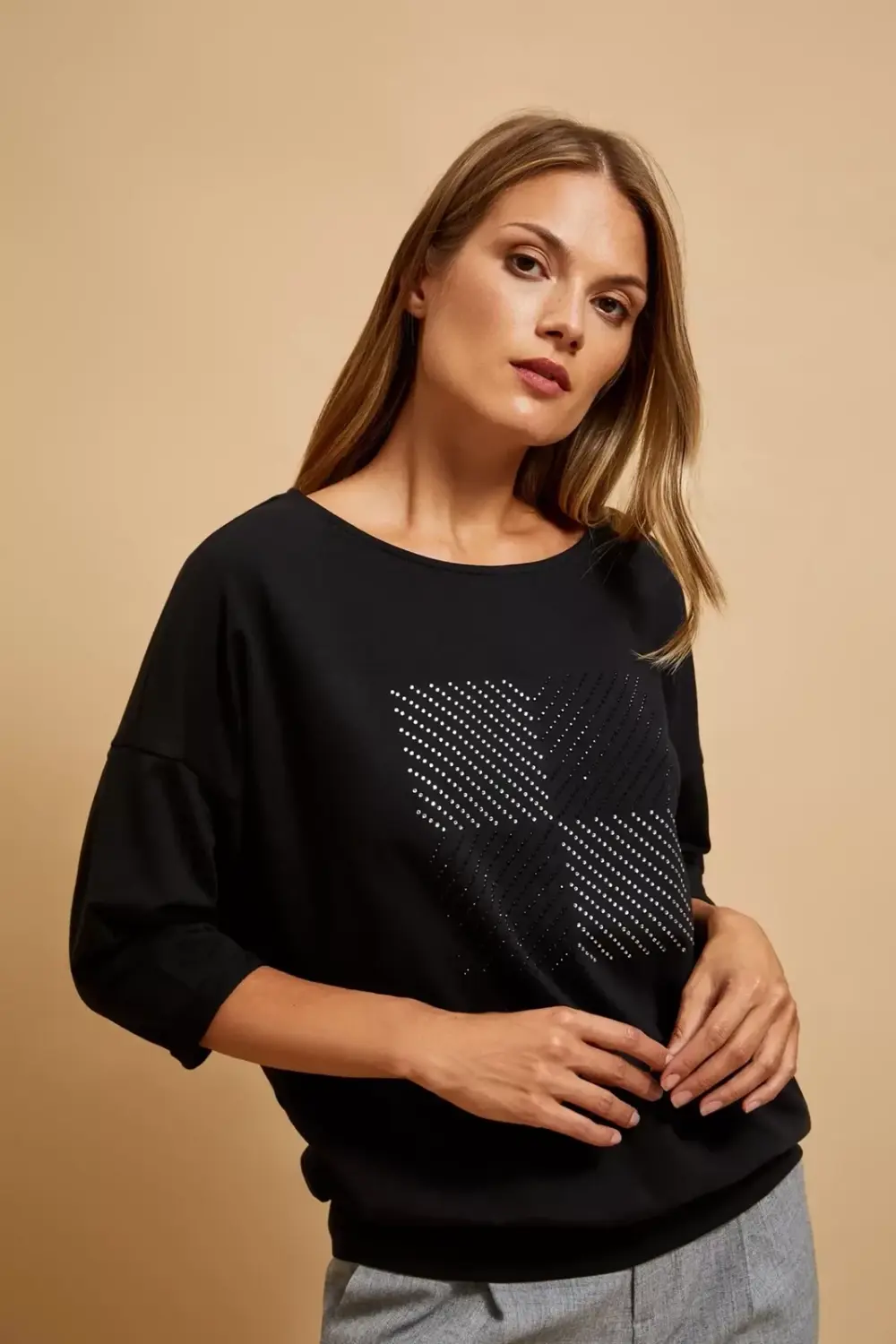 Marisse Black 3/4 Sleeve Sweatshirt