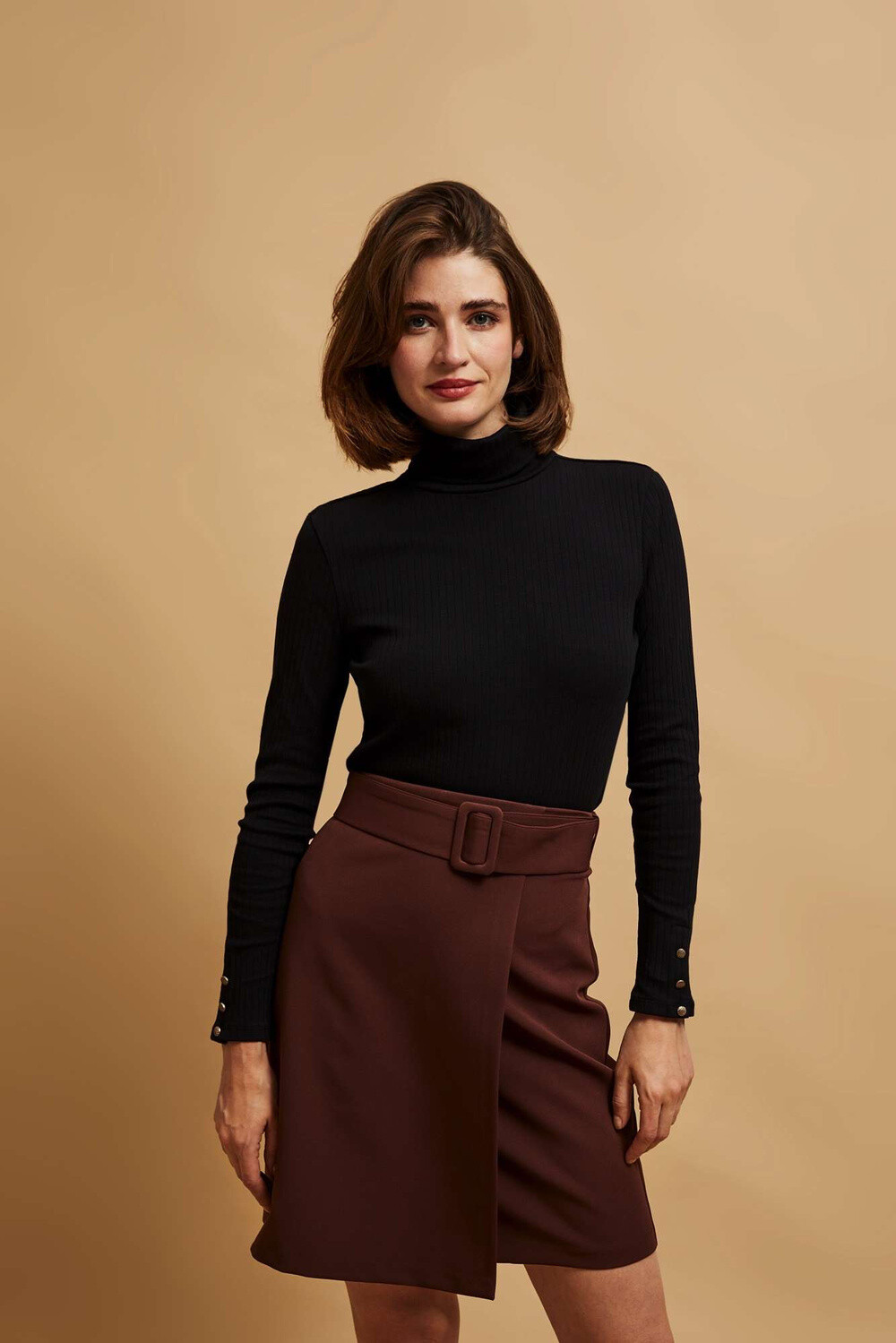 Marisse Ribbed Black Turtleneck Blouse
