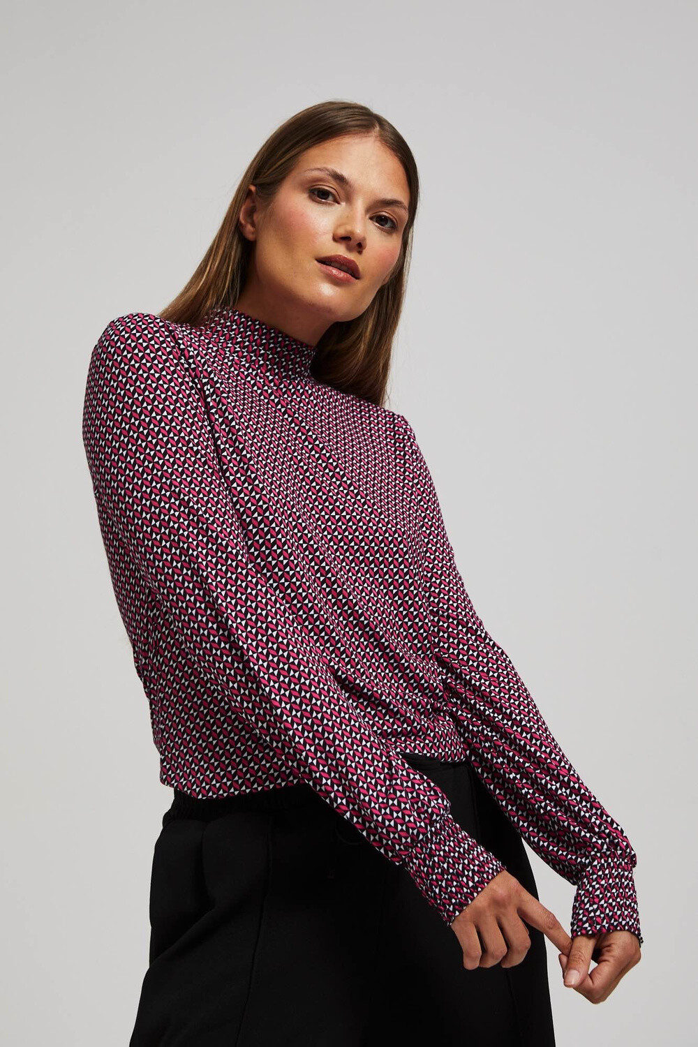 Marisse Patterned Fuchsia Turtleneck Blouse