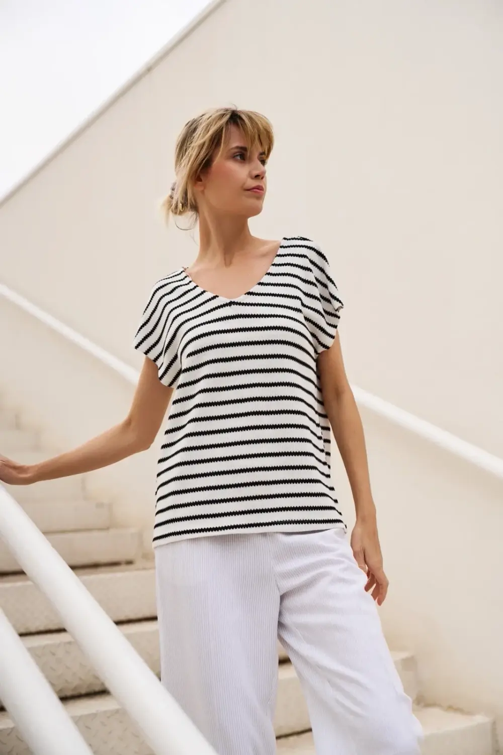 Marisse Women's T-Shirt L-Ts-4694 White_Black