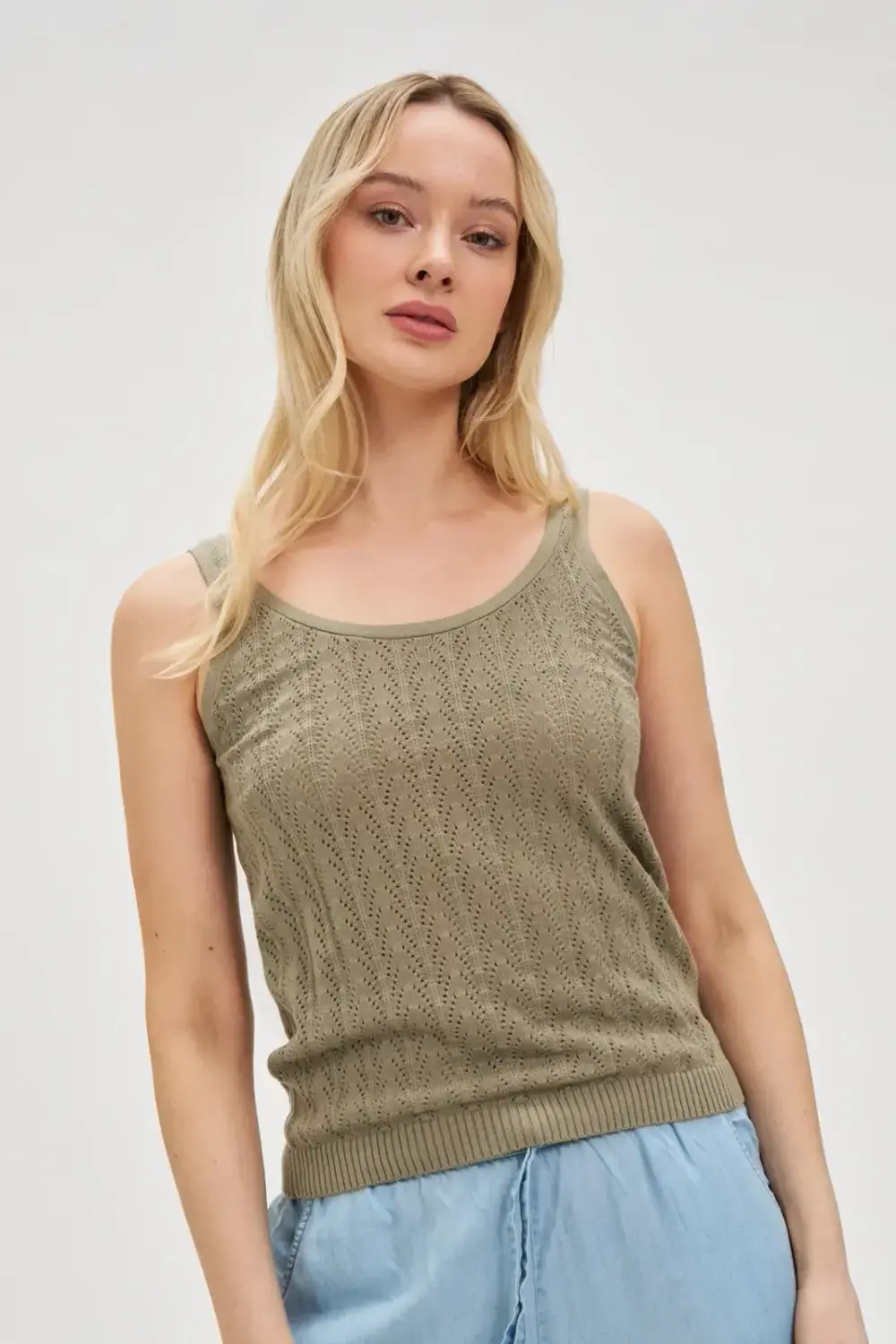 Marisse Openwork Olive Top