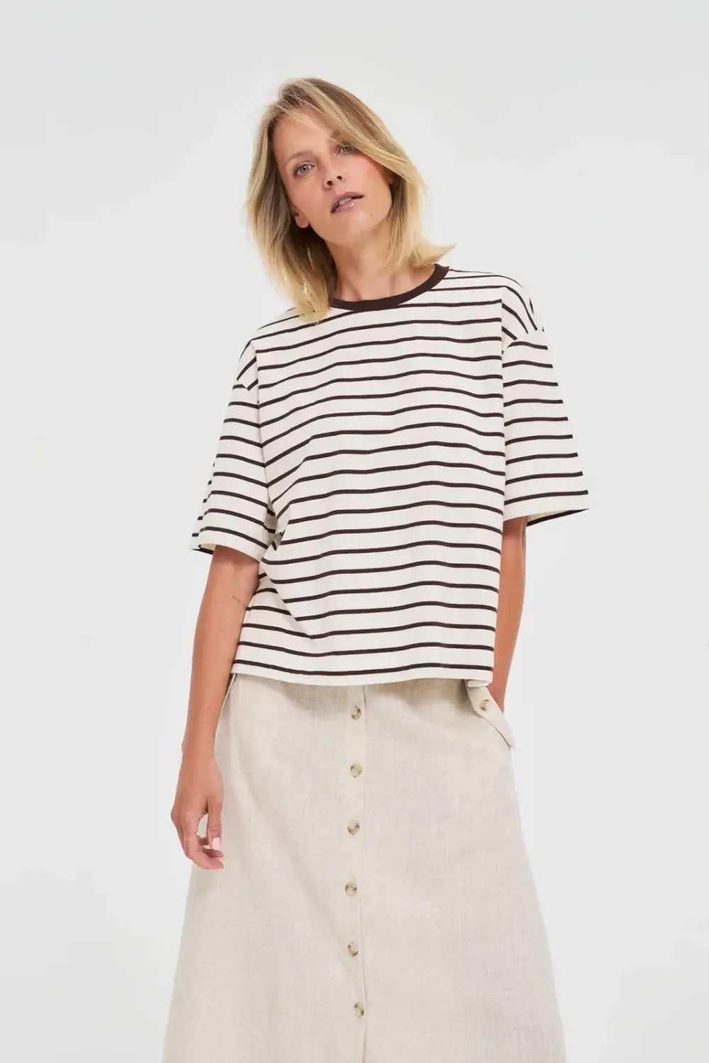 Marisse Brown Striped Oversize T-Shirt