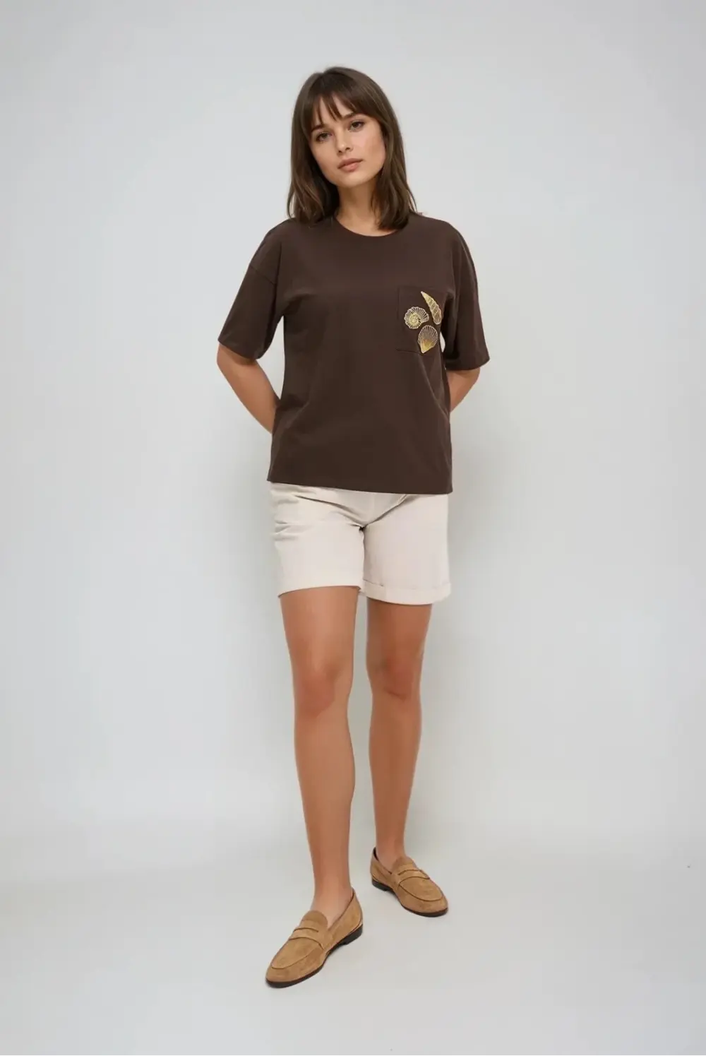 Marisse Brown T-Shirt With A Hat On The Pocket