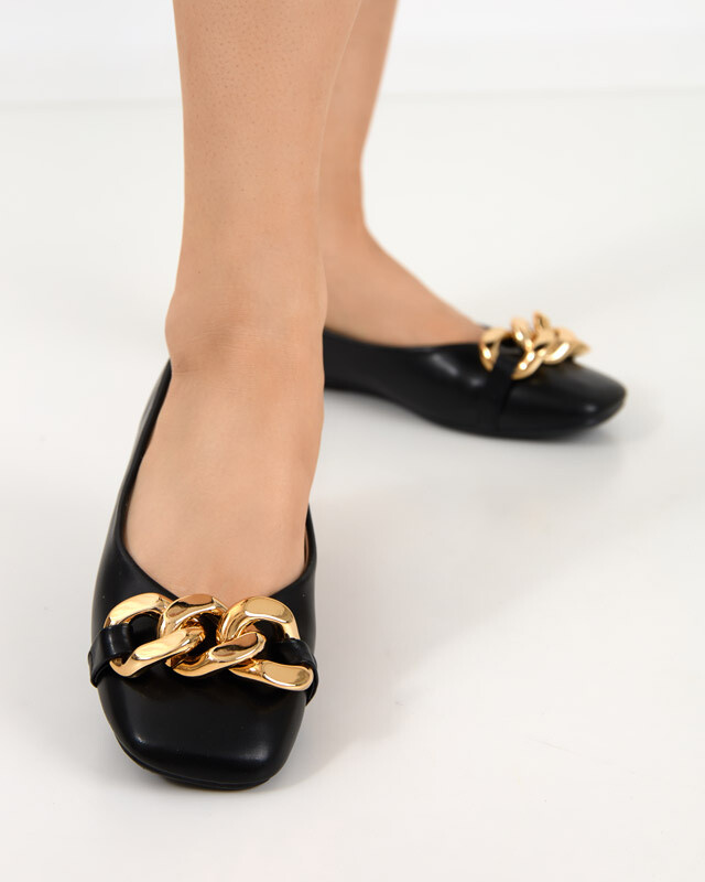 Resti Black women's eco-leather ballerinas with golden gassi decoration - shoes