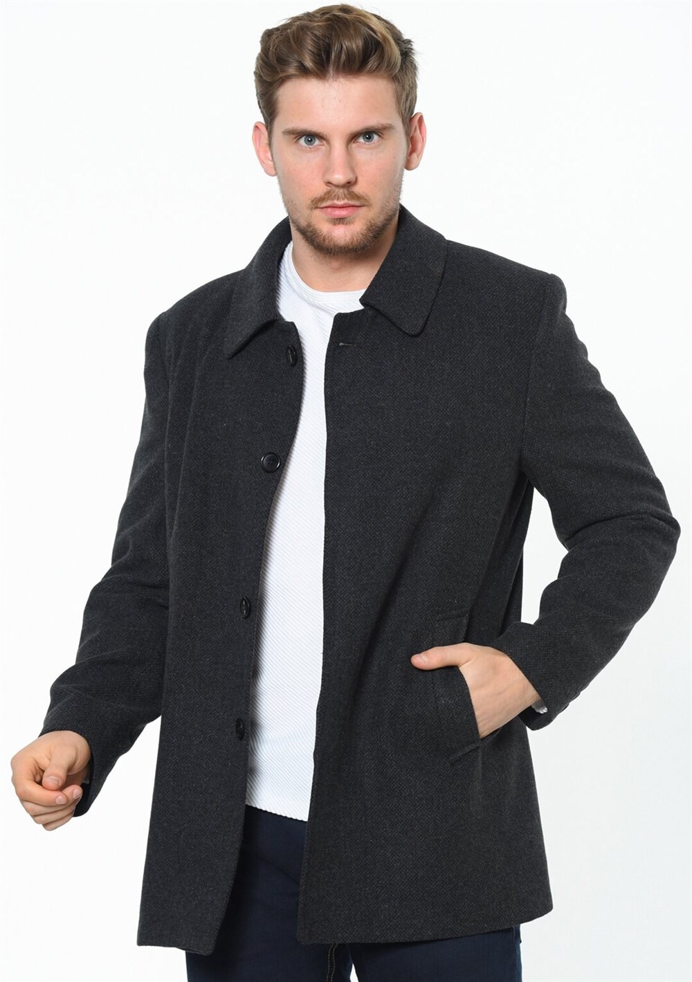 PLT8206 DEWBERRY MEN'S COAT-PATTERNED ANTHRACITE