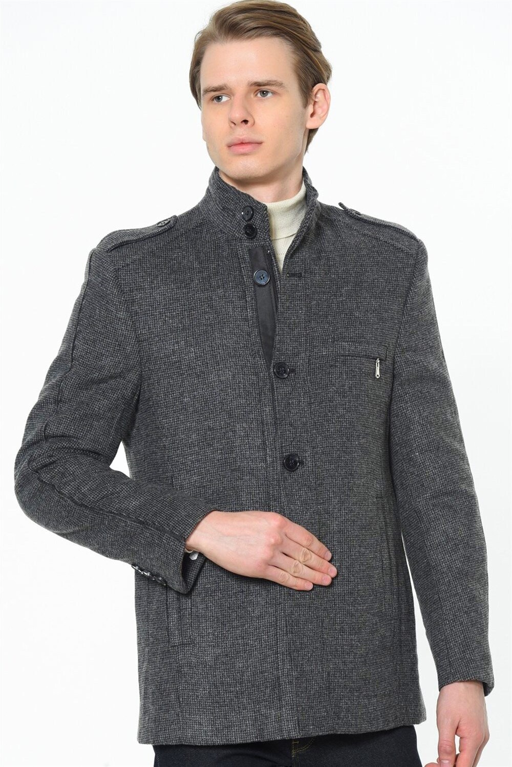 PLT8378 DEWBERRY MEN'S COAT-PATTERNED ANTHRACITE