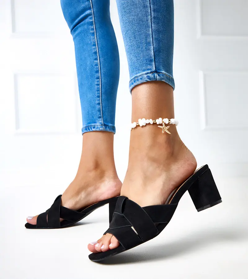 marka niezdefiniowana Čierne klasické šľapky na podpätku z ekosemišu Risana