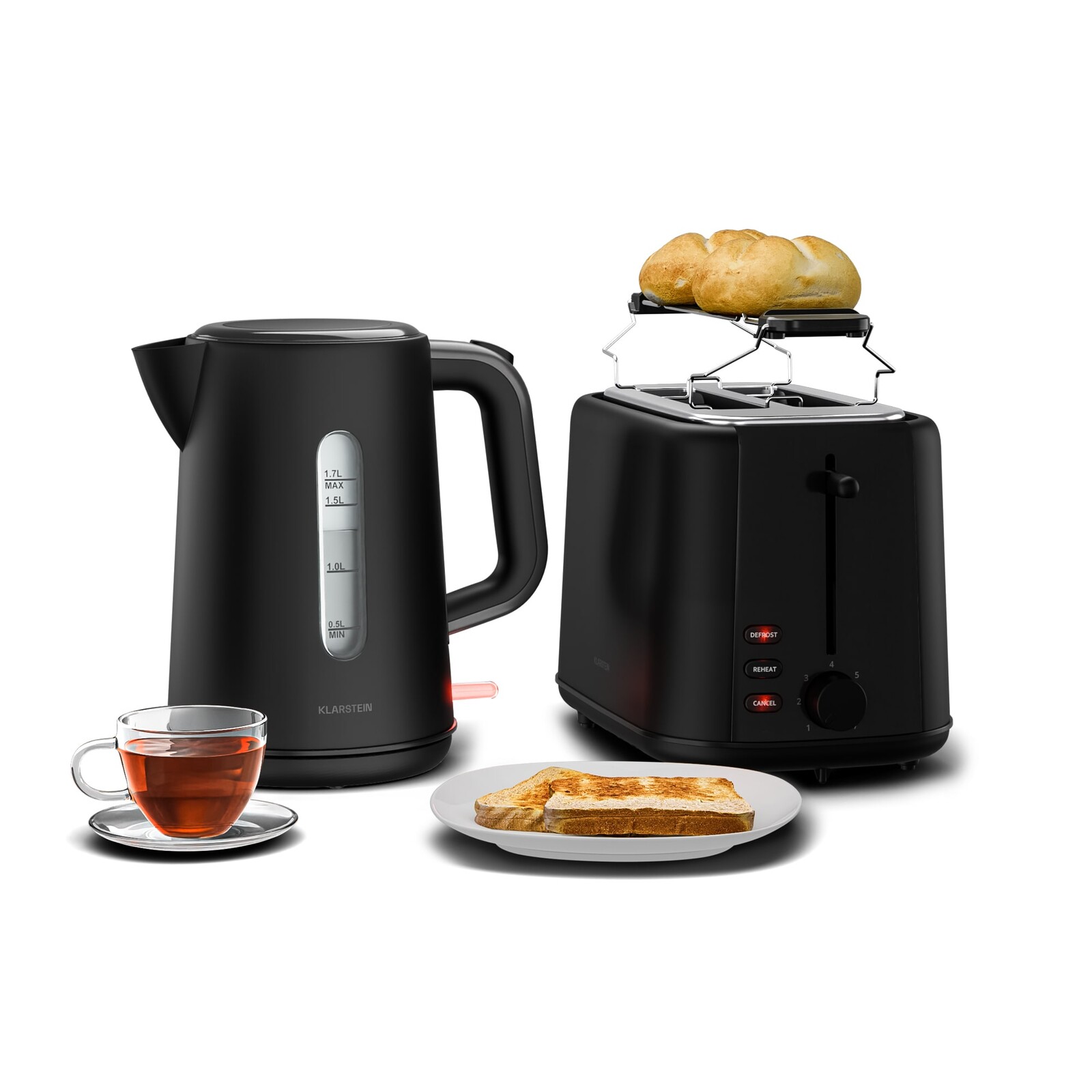 Klarstein Velaire základná raňajková súprava | 2-štrbinový hriankovač a rýchlovarná kanvica | 800 W | 1,7 l