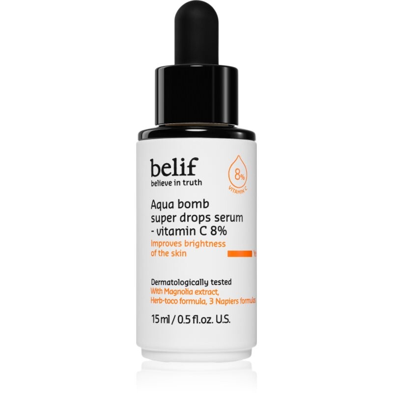 belif Aqua Bomb Super Drops Serum Vitamin C 8% rozjasňujúce sérum s vitamínom C s protivráskovým účinkom 15 ml