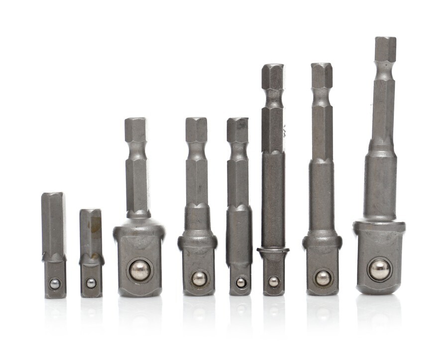 Redukčné adaptéry na skrutkovače, redukcie 1/4 3/8 1/2, sada 8 ks TA1072