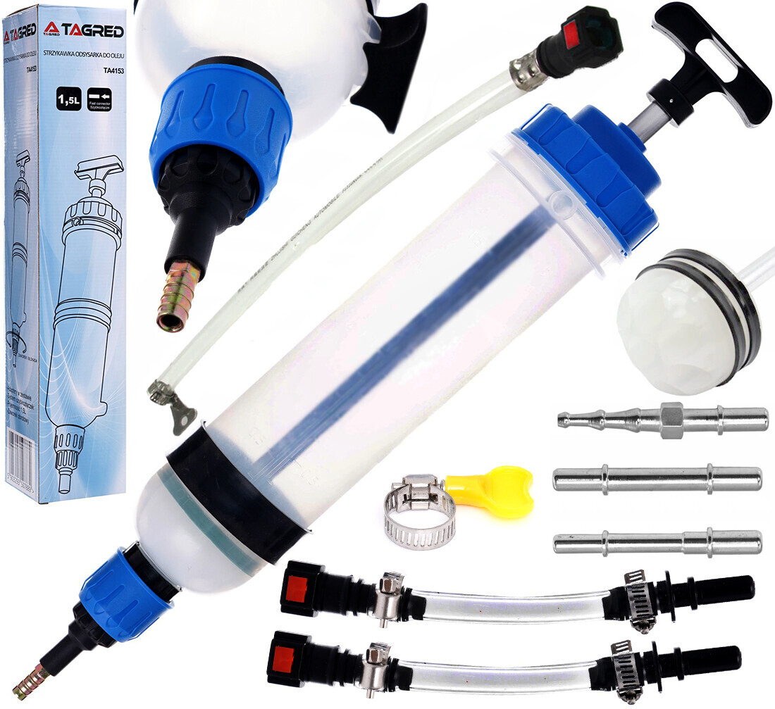 Ručná olejová nádrž, odsávačka, striekačka na olej + adaptéry + rýchlospojky 1500 ml TA4153