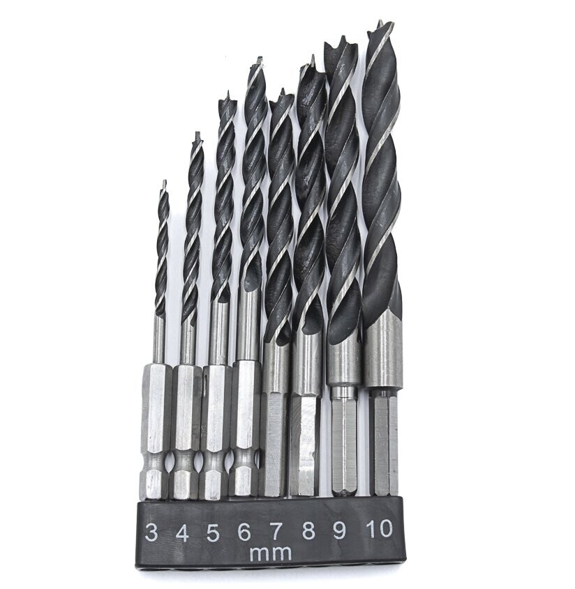 Spirálové vrtáky do dreva HEX 1/4 3-10 mm, sada 8 ks TA4184