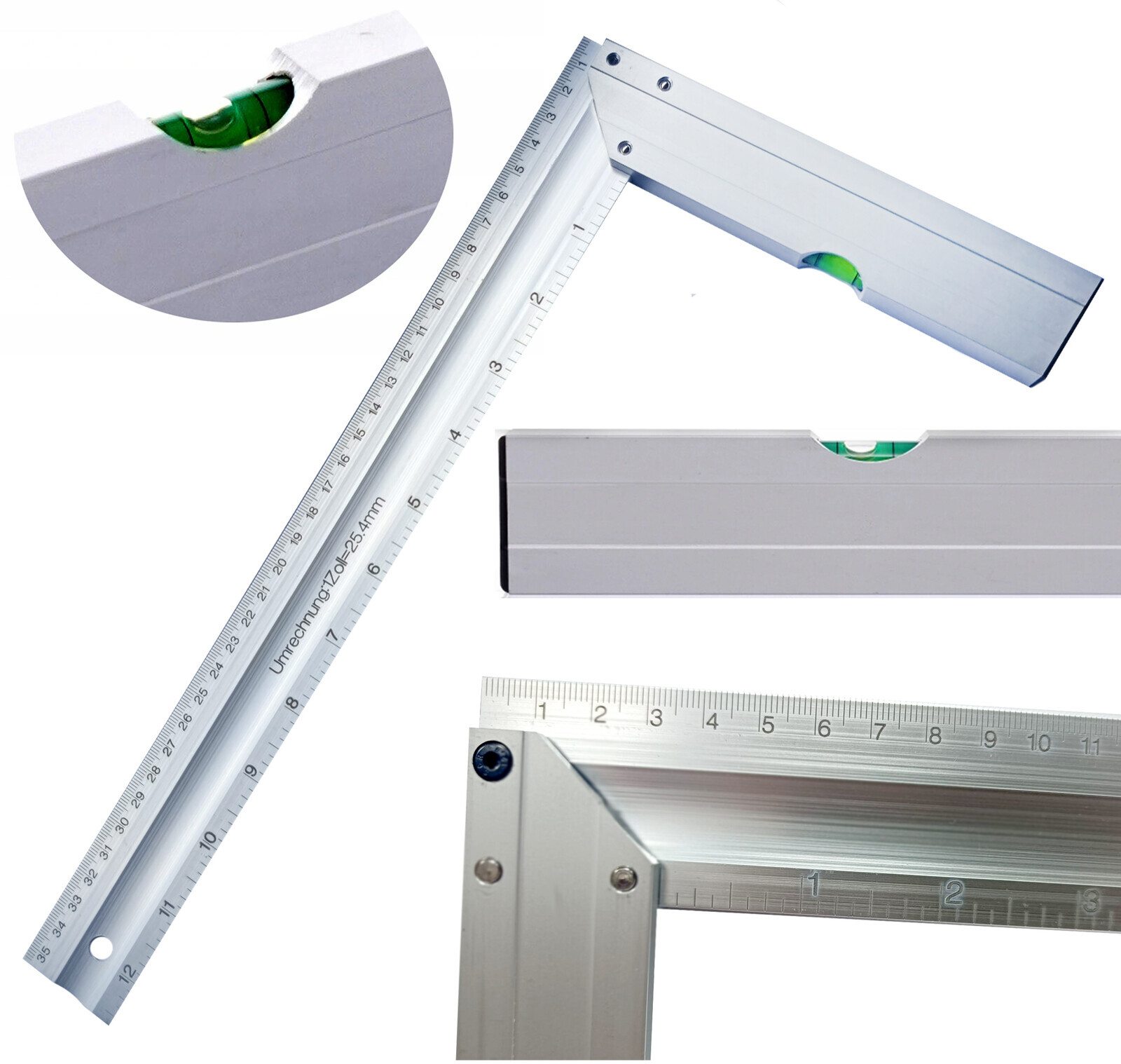 Stolársky uholník, stavebný hliníkový s vodováhou, meradlo 350 mm TA4107