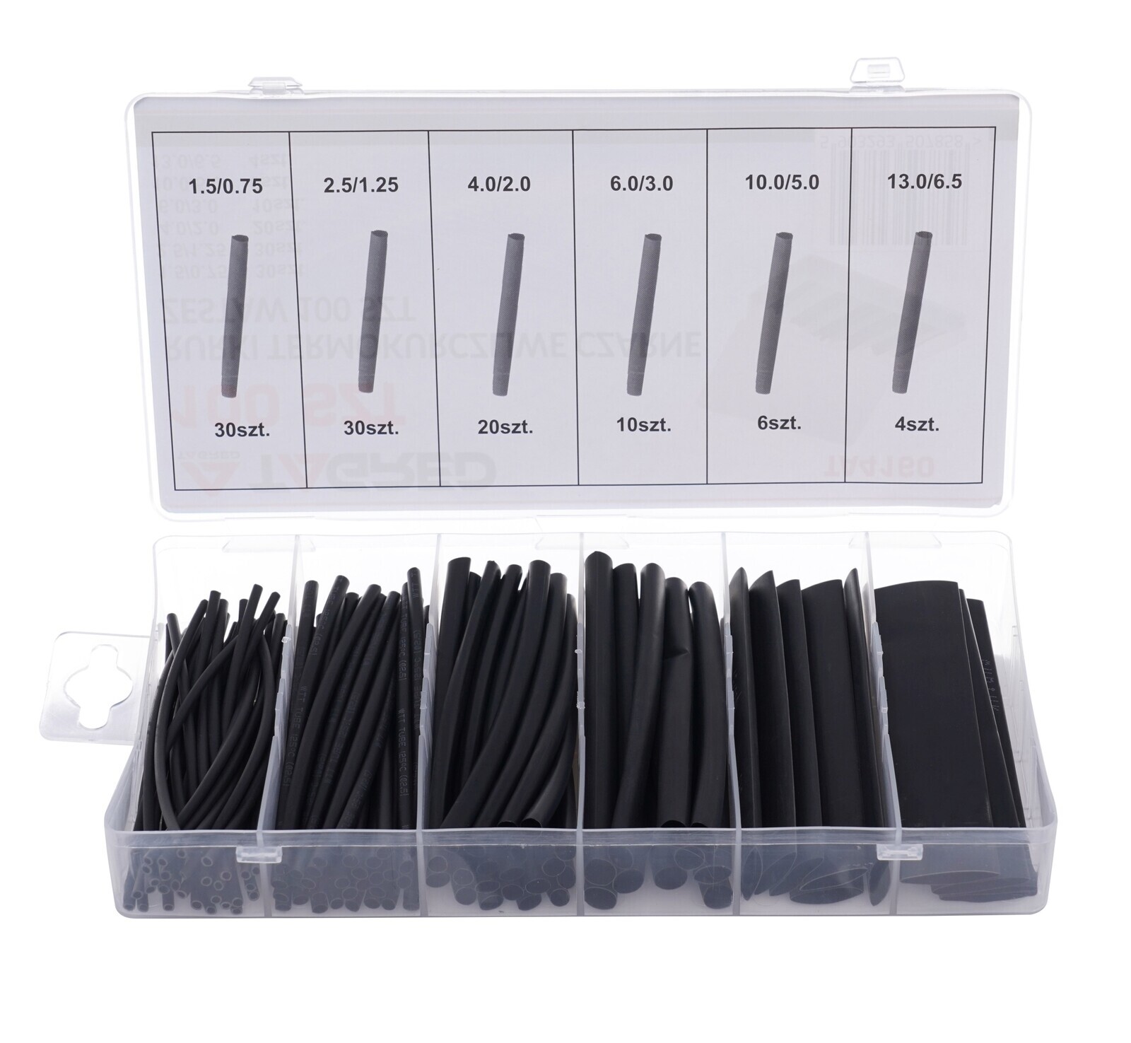 Tepelné smršťovacie rúrky, sada tepelne smršťovacích rúrok 100 ks, čierne TA4160