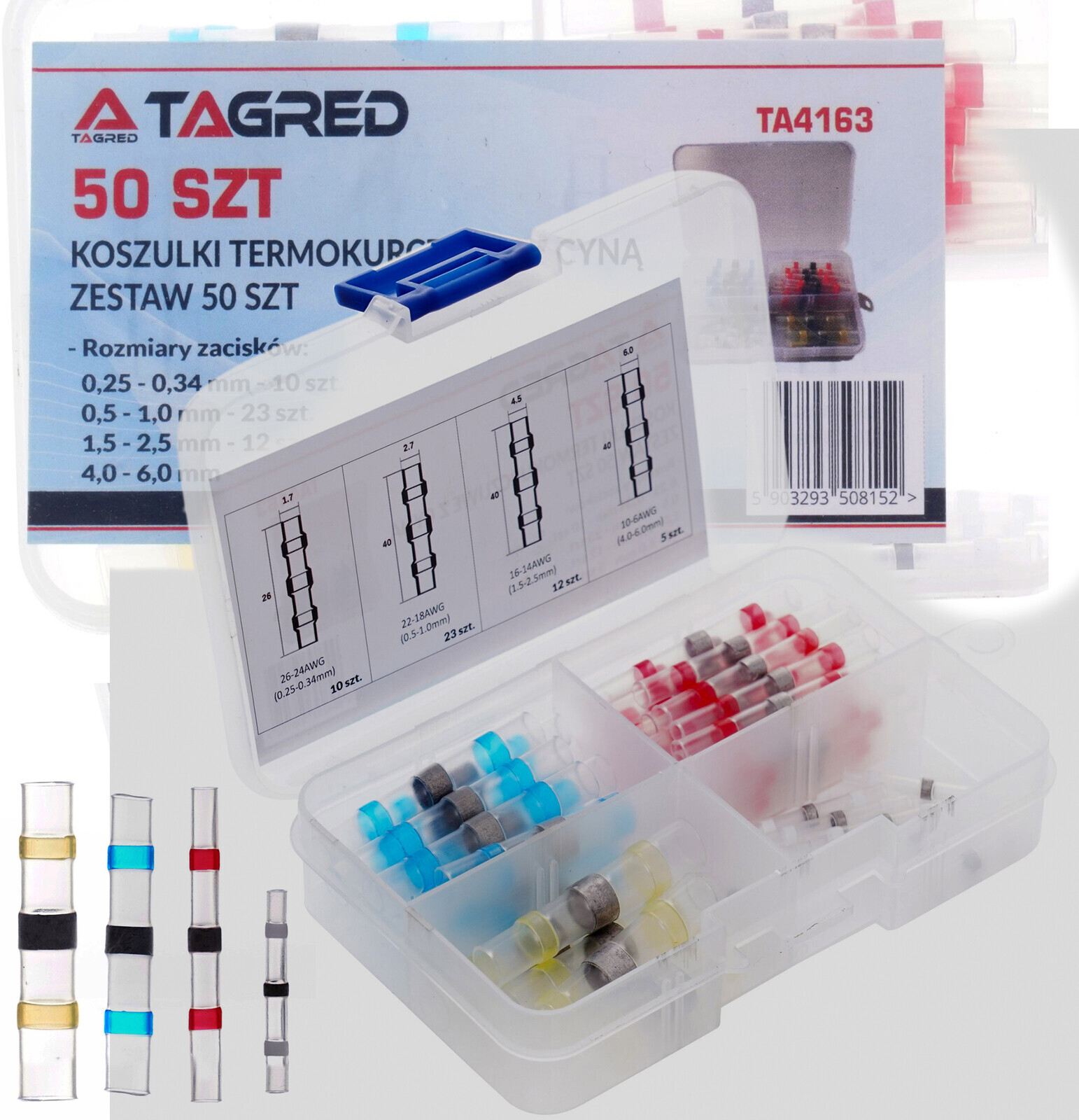 Trubky, tepelne zmrštiteľné rúrky, spájky s cínom, 50 kusov TA4163