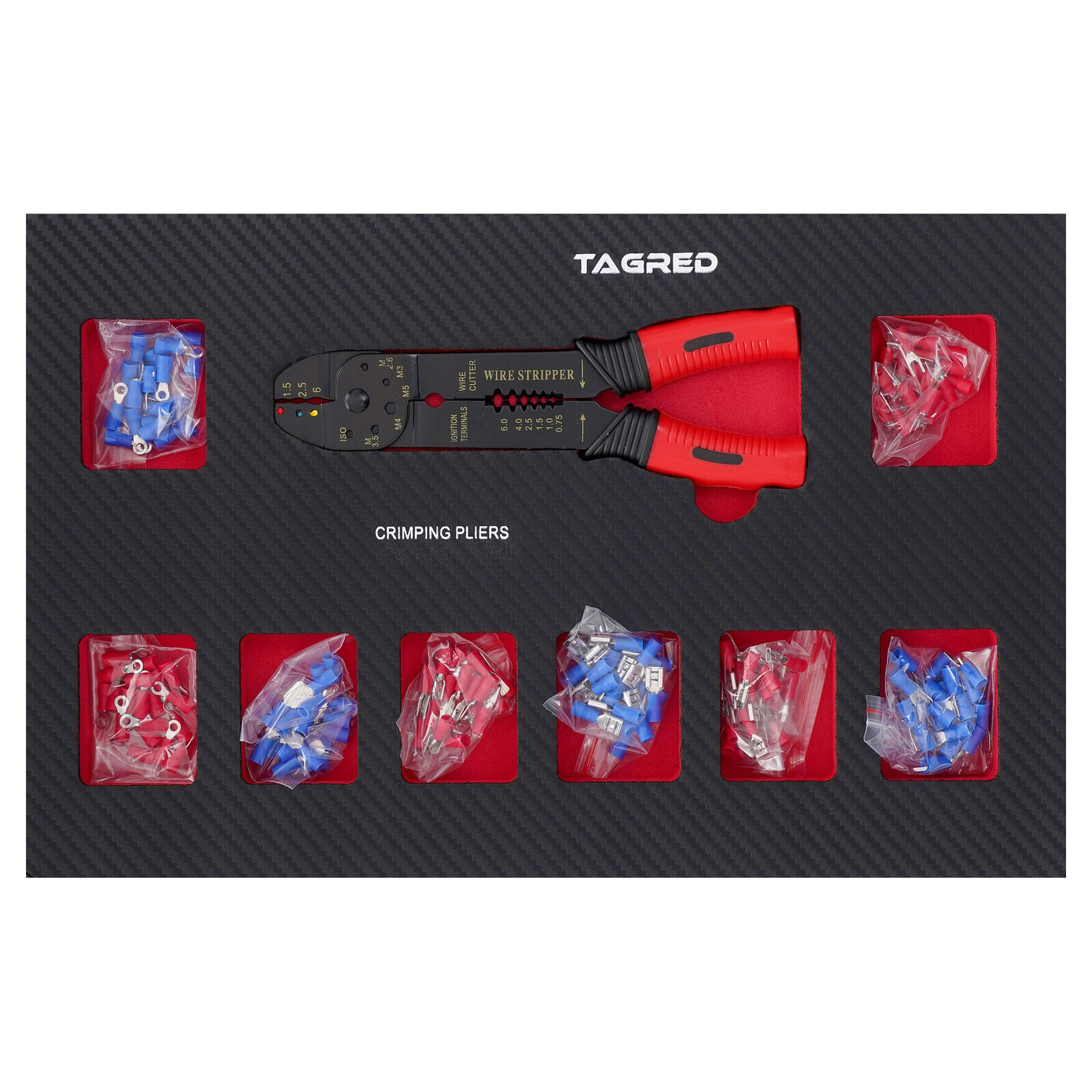 Vložka do dielenského vozíka PERFORMANCE, Kliešte na lisovanie a konektory 161 dielov TA196310