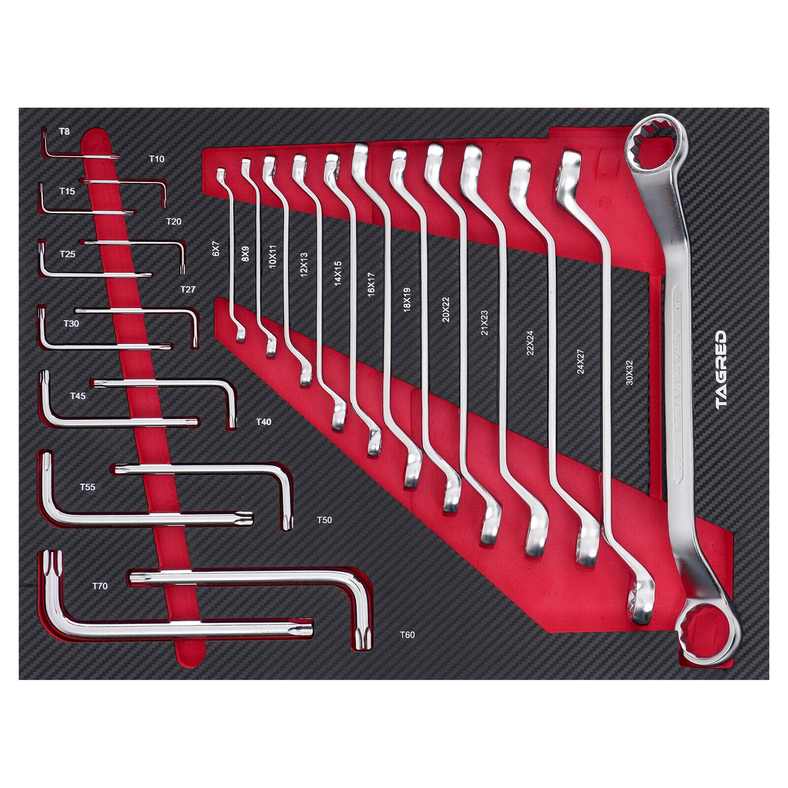 Vložka do dielenského vozíka PERFORMANCE, sada okových kľúčov, ohýbaných, 25 dielov TA19637