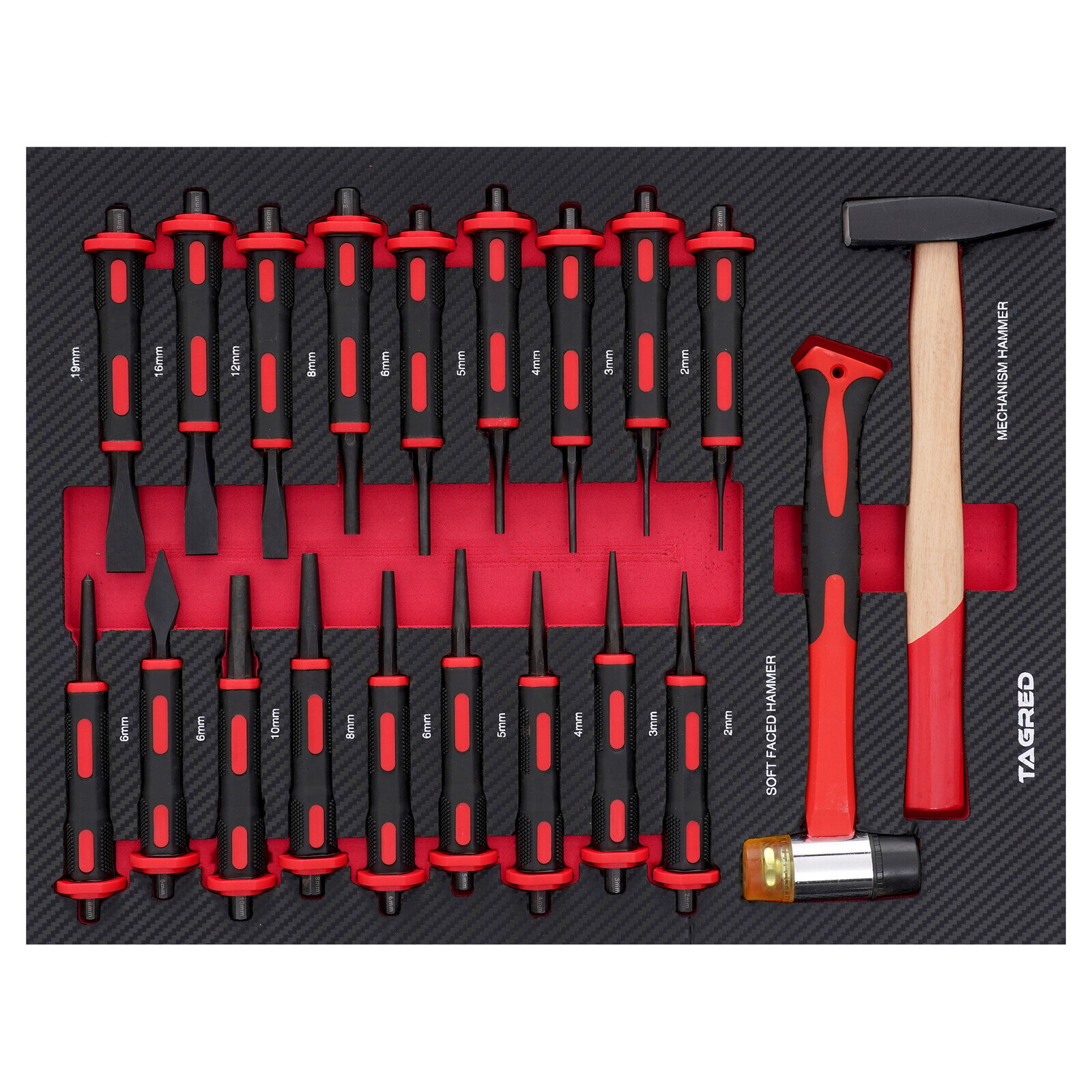 Vložka do dielenského vozíka PERFORMANCE, sada sekáčov a kladív 20 dielov TA19632