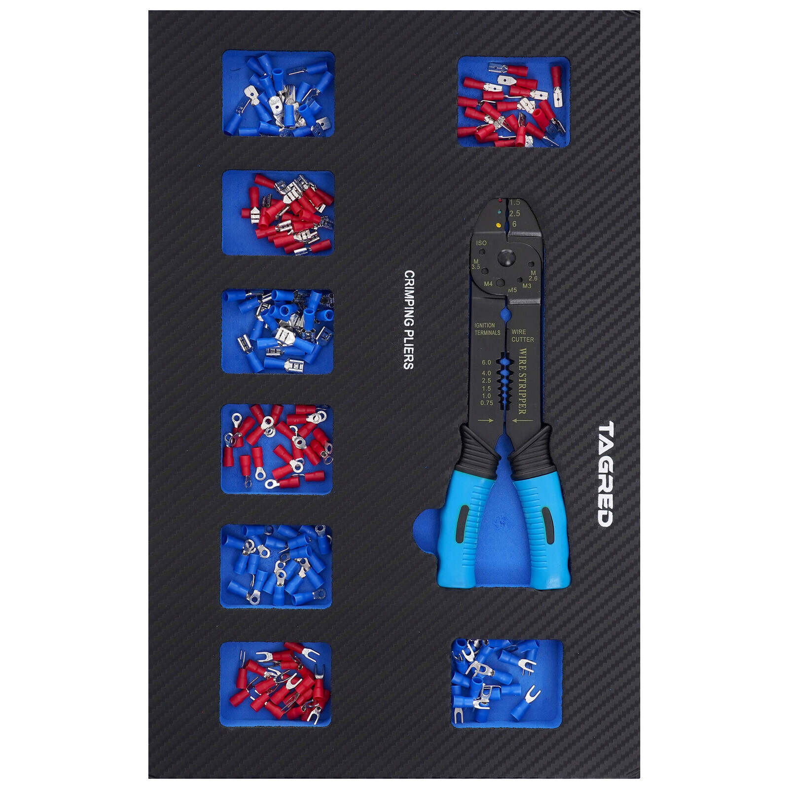 Vložka dielenského vozíka PERFORMANCE, Kliešte na lisovanie a konektory 161-el TA19128