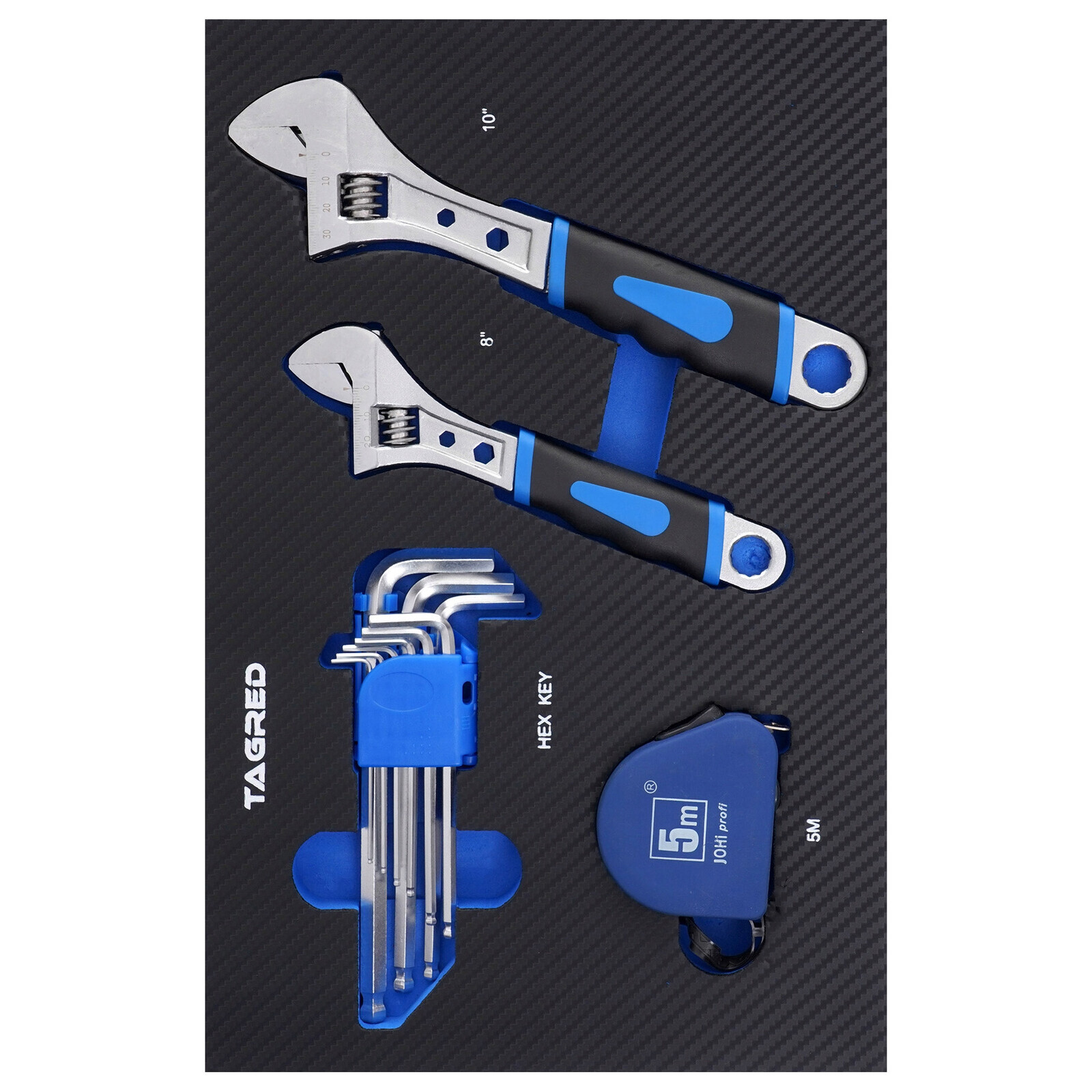 Vložka dielenského vozíka PERFORMANCE, sada nastaviteľných kľúčov, imbusových kľúčov, 12 dielov TA19129