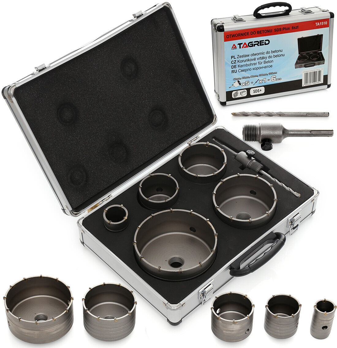 Vŕtačky do betónu SDS Plus, sada 7 ks, korunky, adaptér TA1510