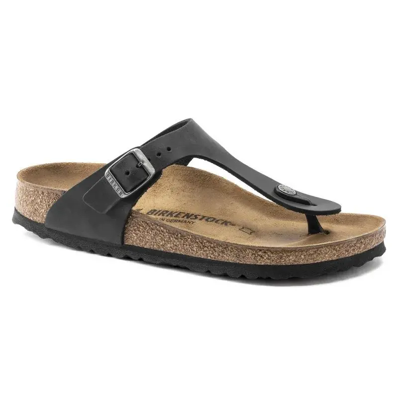 Birkenstock Gizeh NU Oiled Black Regular Oiled kožené žabky pre široké nohy (0845251) 35