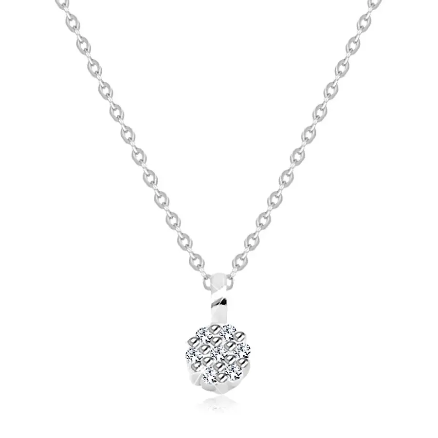 Briliantový náhrdelník z bieleho 14K zlata - tenká retiazka, krúžok zdobený diamantami