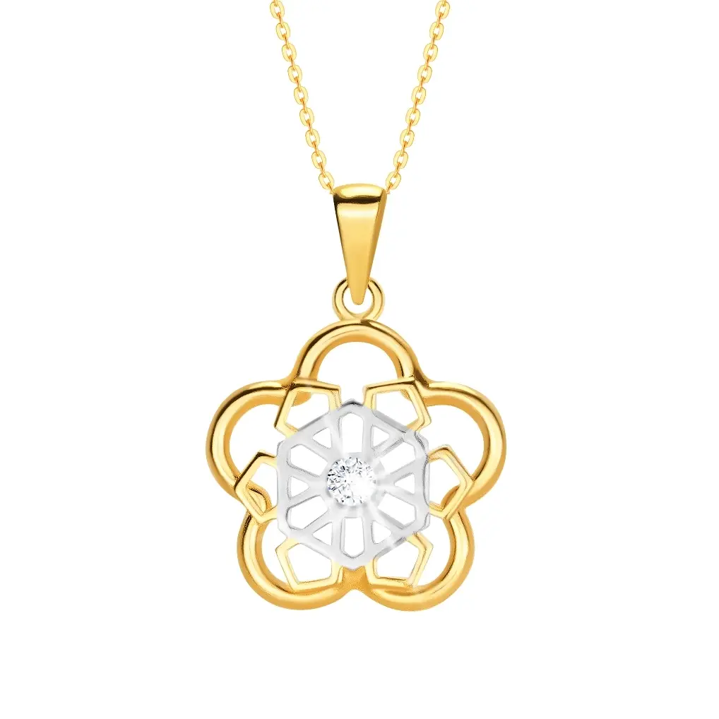 Zlatý náhrdelník 585 - vypletaný kvet, číry zirkón
