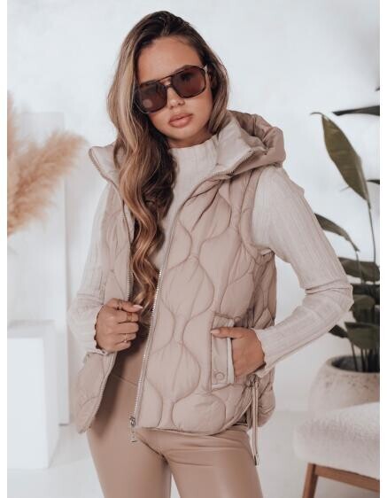 Dámska prešívaná vesta s kapucňou MISSVEST tmavo béžová