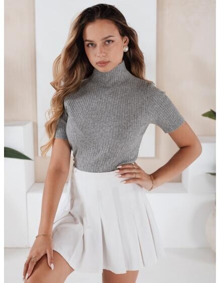 Dámsky pruhovaný sveter s krátkymi rukávmi GIRLGLORY sivý