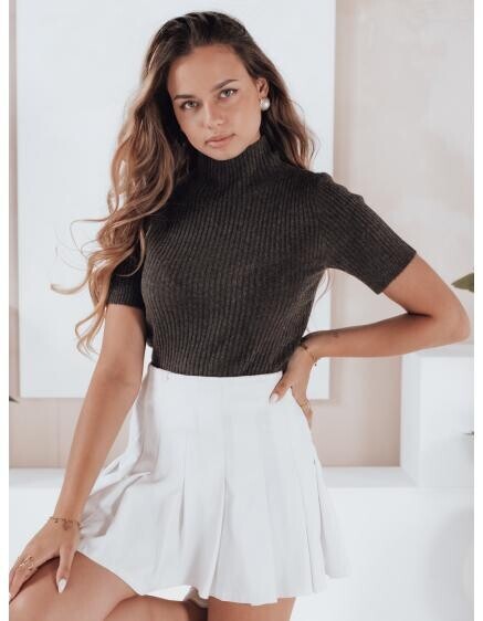 Dámsky pruhovaný sveter s krátkymi rukávmi GIRLGLORY hnedý