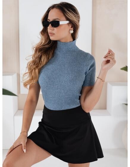 Dámsky pruhovaný sveter s krátkymi rukávmi GIRLGLORY modrý