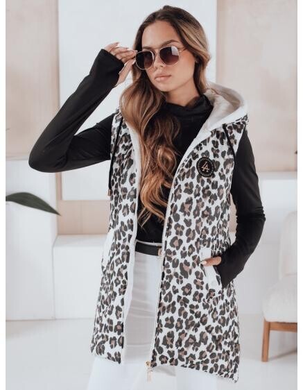 Dámska prešívaná vesta s leopardím vzorom ELMERA biela
