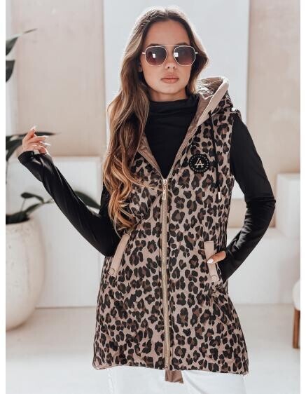 Dámska prešívaná vesta s leopardím vzorom ELMERA kamelová