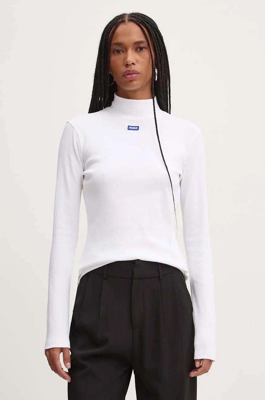 Tričko s dlhým rukávom Hugo Blue dámske, biela farba, s polorolákom, 50525318